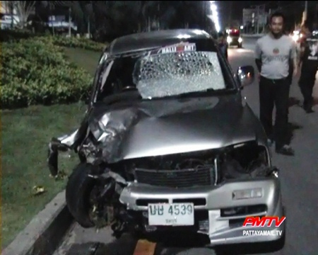 The abandoned pick shows the scars of the impact with the motorbike.